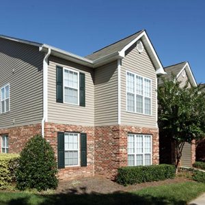 Community landscape and apartment buildings